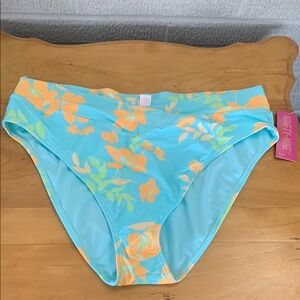 Ninety-Nine° Juniors' High-Waist Cheeky Swim Bottoms Seafoam floral XXL NWT
